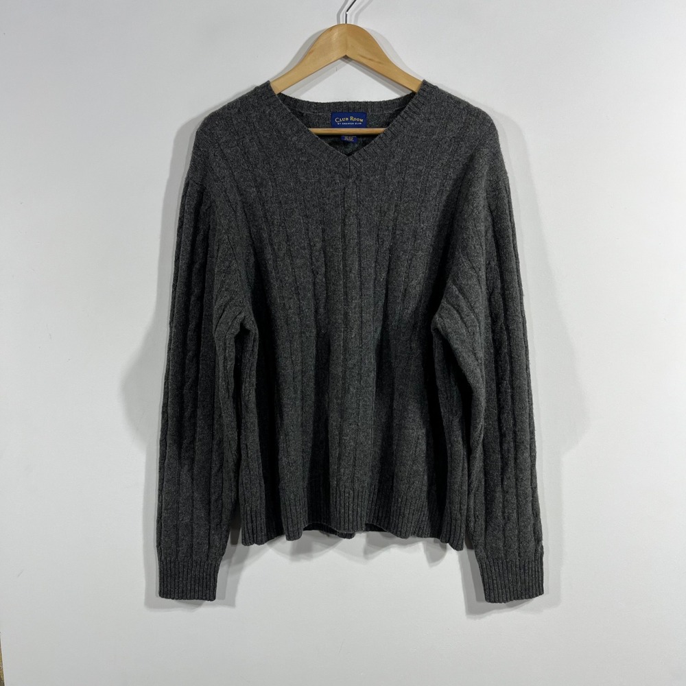 Club Room Old Money Preppy Heritage 100% Lambswool Cable Knit Sweater Mens M